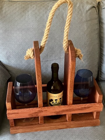 (P08) Handcrafted Wine Bottle & Glass Caddy